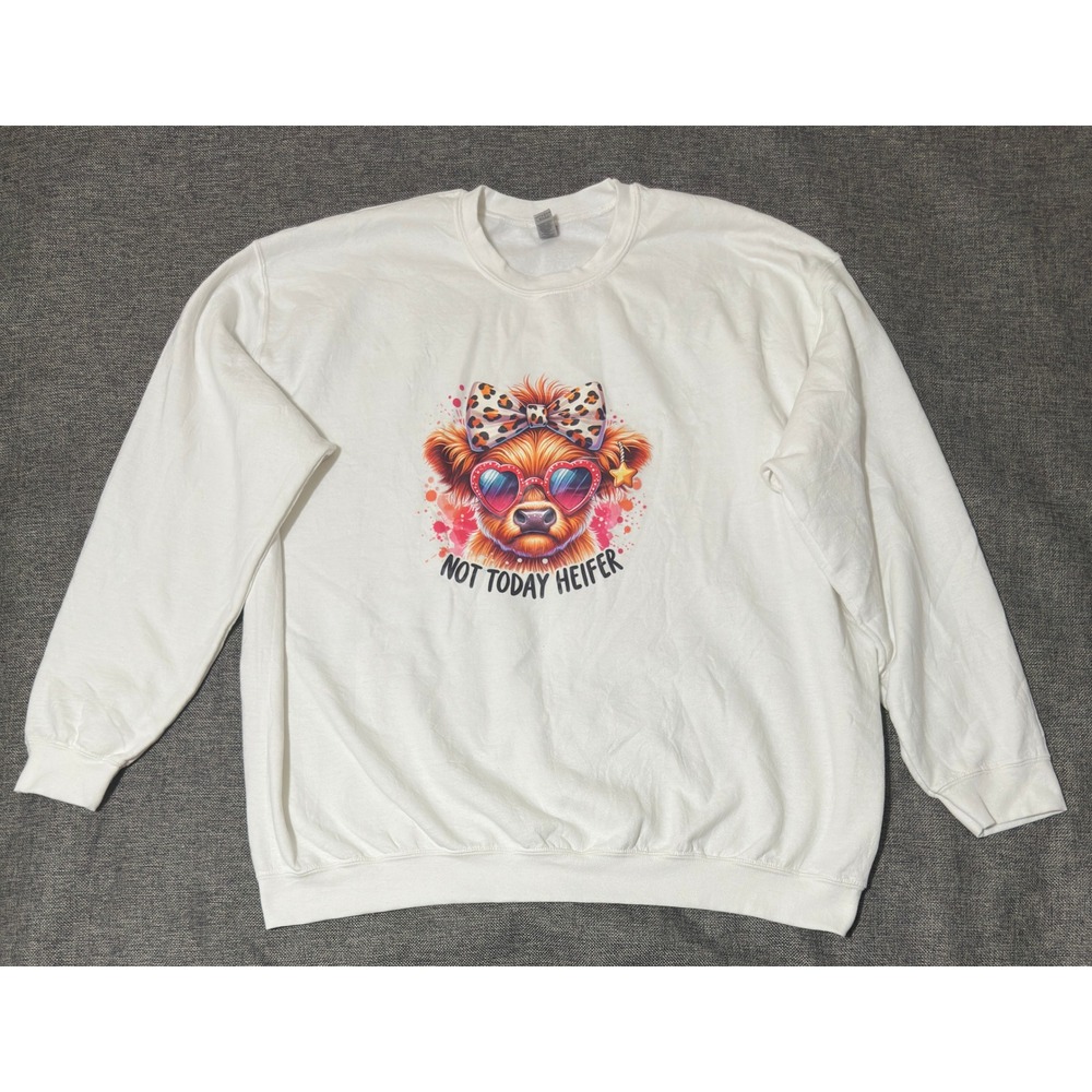 Gildan Unisex 4XL Sweatshirt Not Today Heifer Cow Graphic White